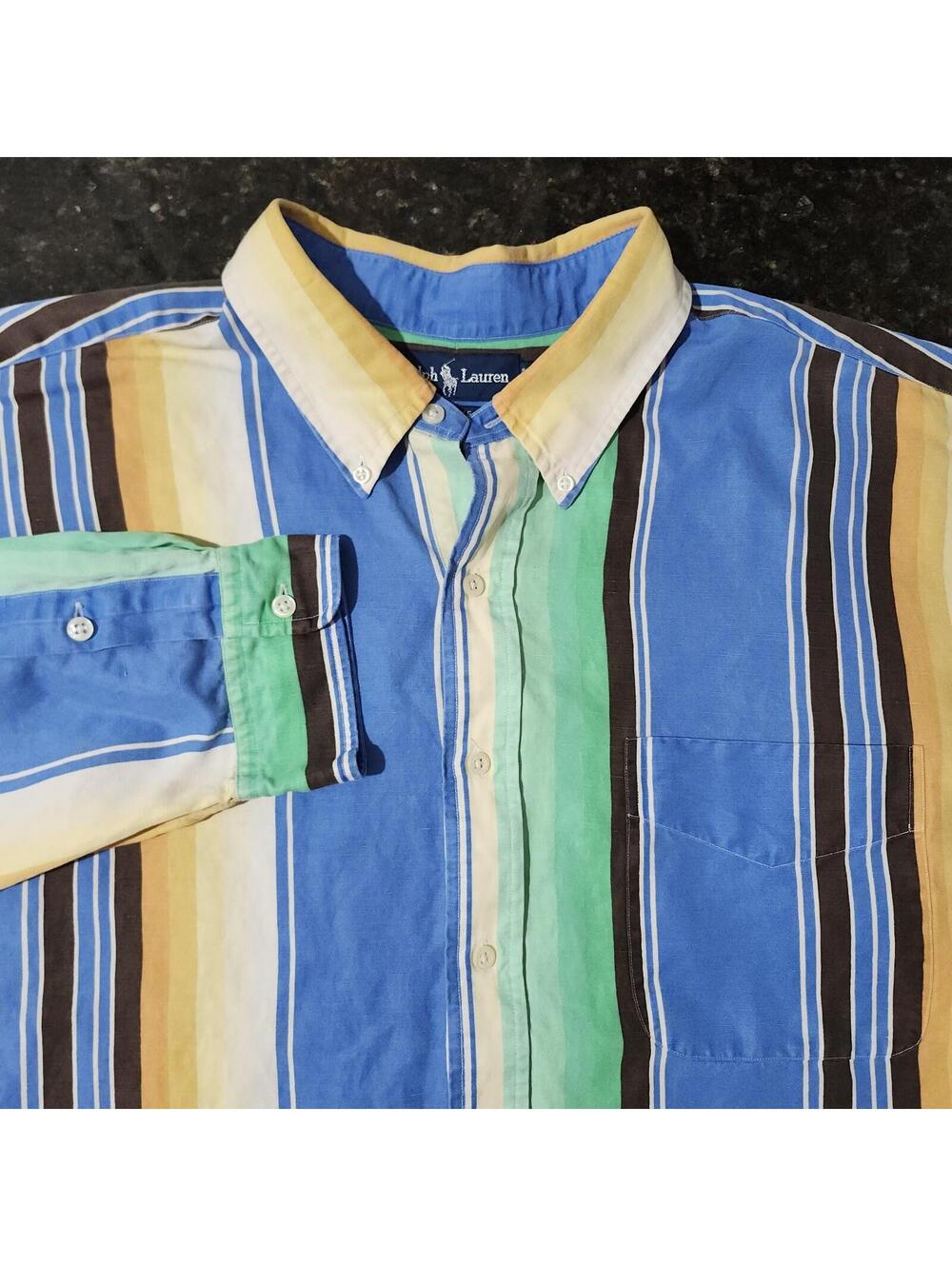 Polo Ralph Lauren Blake Silk Linen Button Down Striped Colorblock Sumemr XXL